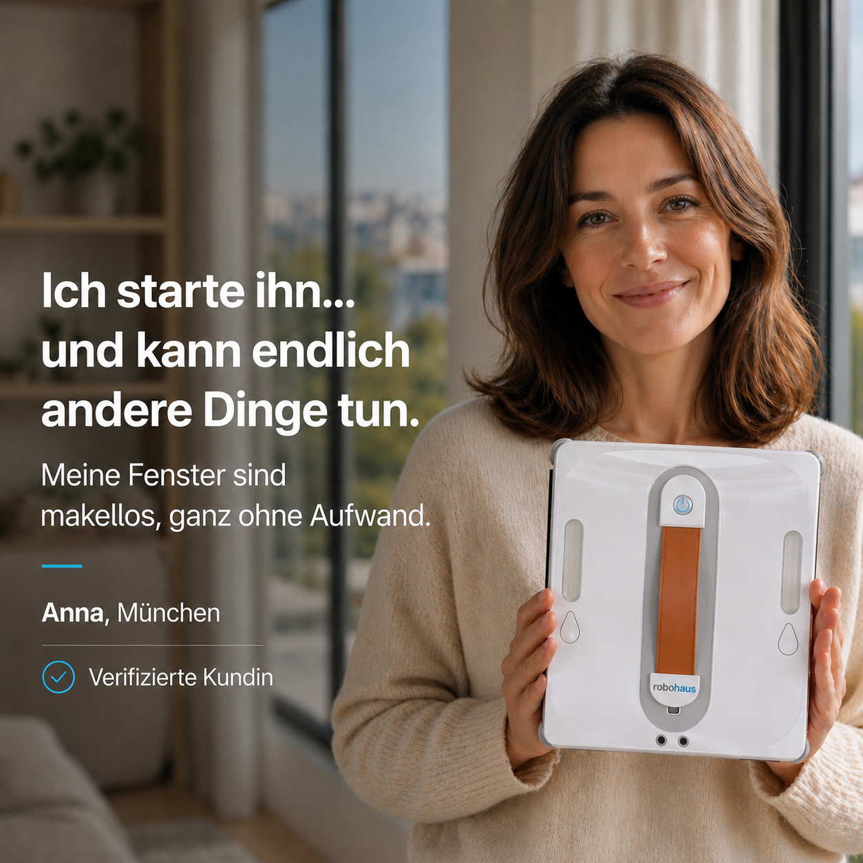Fensterputzroboter Robohaus Doppelsprühsystem, 9000 Pa Saugkraft, Hochleistung