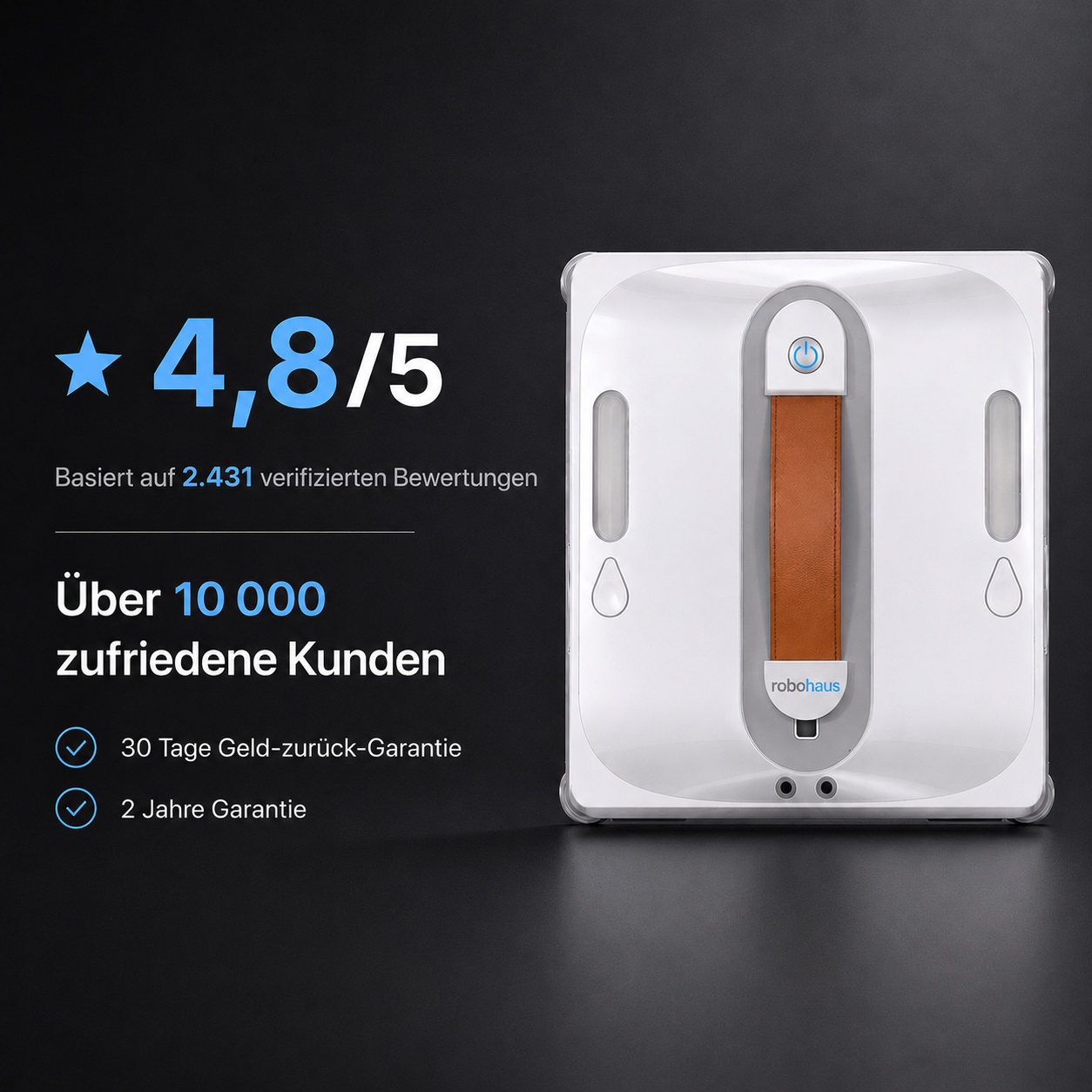 Fensterputzroboter Robohaus Doppelsprühsystem, 9000 Pa Saugkraft, Hochleistung